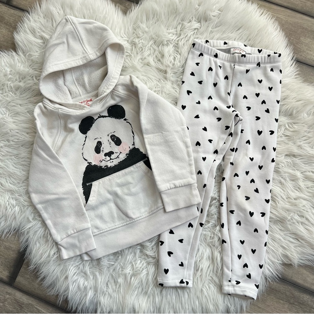 Cat & Jack Girls XS 4/5 Panda Hoodie and Heart Print Fleece Leggings Set